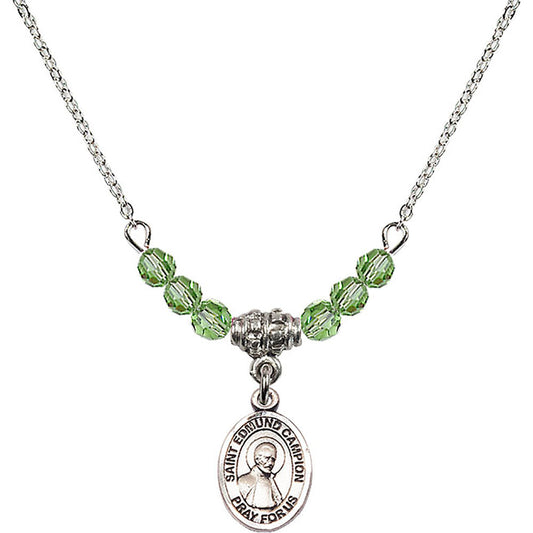 Sterling Silver Saint Edmund Campion Birthstone Necklace with Peridot Beads - 9333
