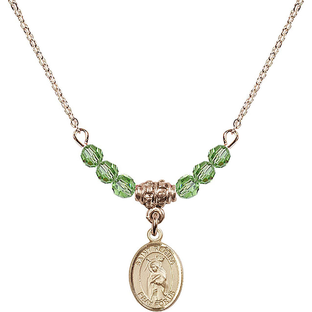 14kt Gold Filled Saint Regina Birthstone Necklace with Peridot Beads - 9335
