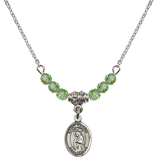 Sterling Silver Saint Regina Birthstone Necklace with Peridot Beads - 9335