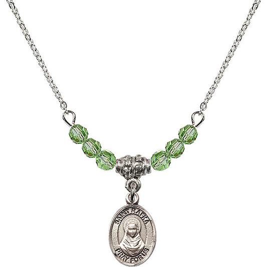 Sterling Silver Saint Rafka Birthstone Necklace with Peridot Beads - 9338