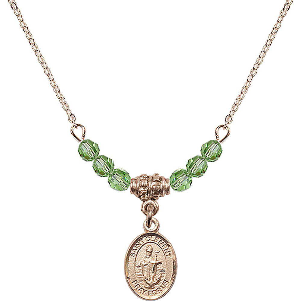 14kt Gold Filled Saint Clement Birthstone Necklace with Peridot Beads - 9340