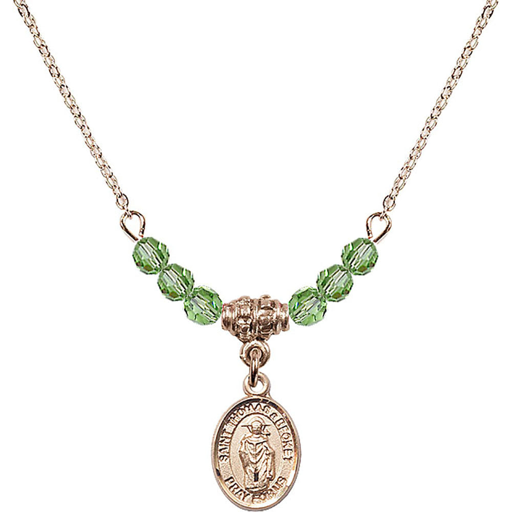 14kt Gold Filled Saint Thomas A Becket Birthstone Necklace with Peridot Beads - 9344