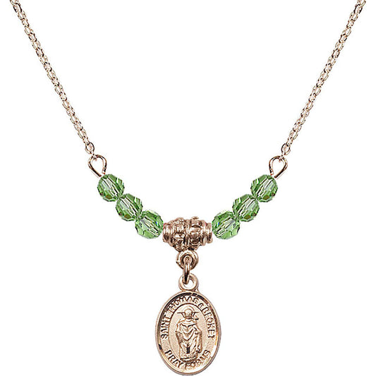 14kt Gold Filled Saint Thomas A Becket Birthstone Necklace with Peridot Beads - 9344
