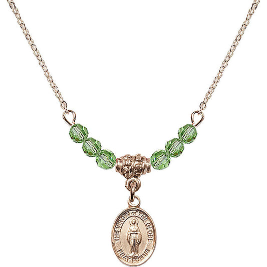 14kt Gold Filled Virgin of the Globe Birthstone Necklace with Peridot Beads - 9345
