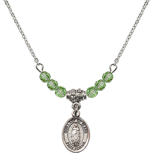 Sterling Silver Our Lady of Tears Birthstone Necklace with Peridot Beads - 9346