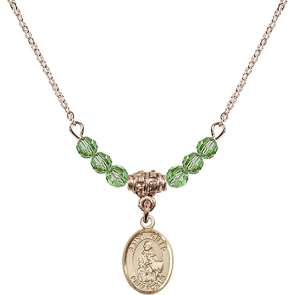 14kt Gold Filled Saint Giles Birthstone Necklace with Peridot Beads - 9349