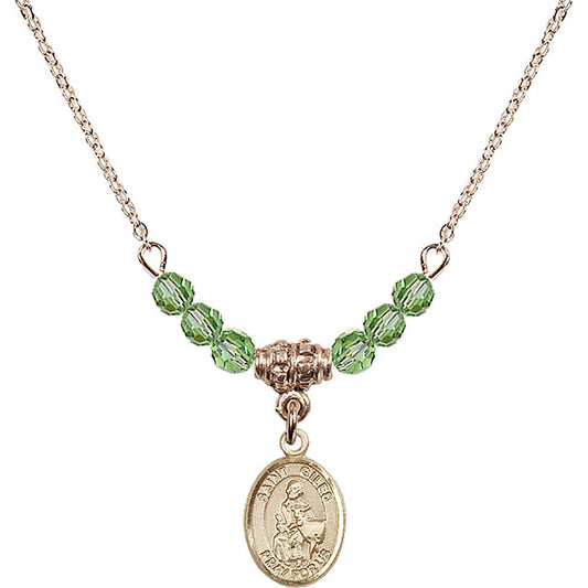 14kt Gold Filled Saint Giles Birthstone Necklace with Peridot Beads - 9349