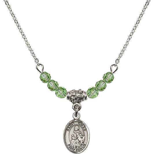 Sterling Silver Saint Giles Birthstone Necklace with Peridot Beads - 9349