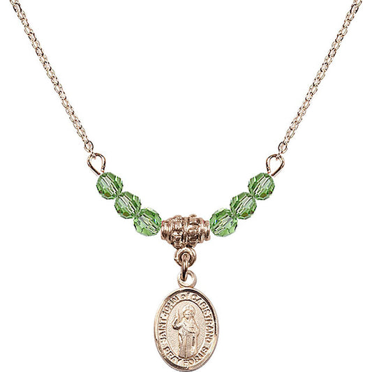 14kt Gold Filled Saint John of Capistrano Birthstone Necklace with Peridot Beads - 9350