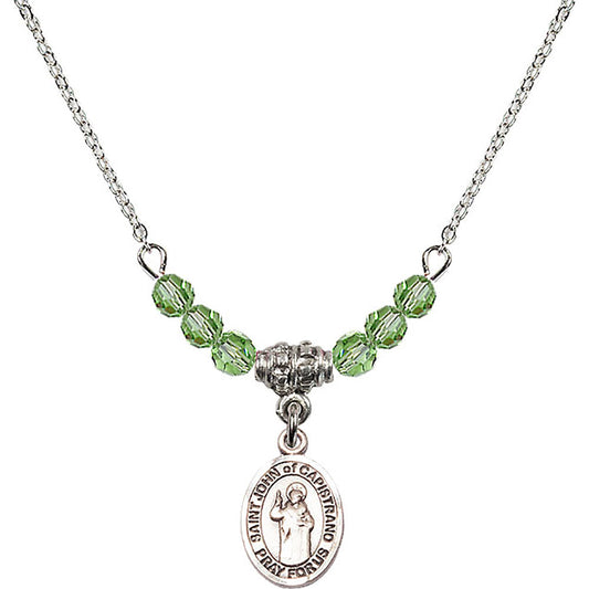 Sterling Silver Saint John of Capistrano Birthstone Necklace with Peridot Beads - 9350