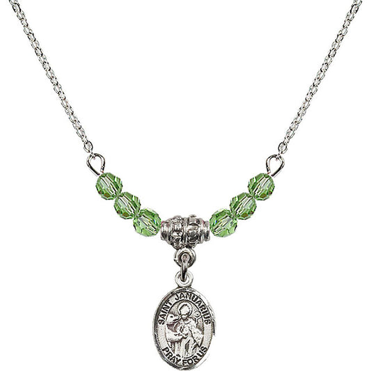 Sterling Silver Saint Januarius Birthstone Necklace with Peridot Beads - 9351