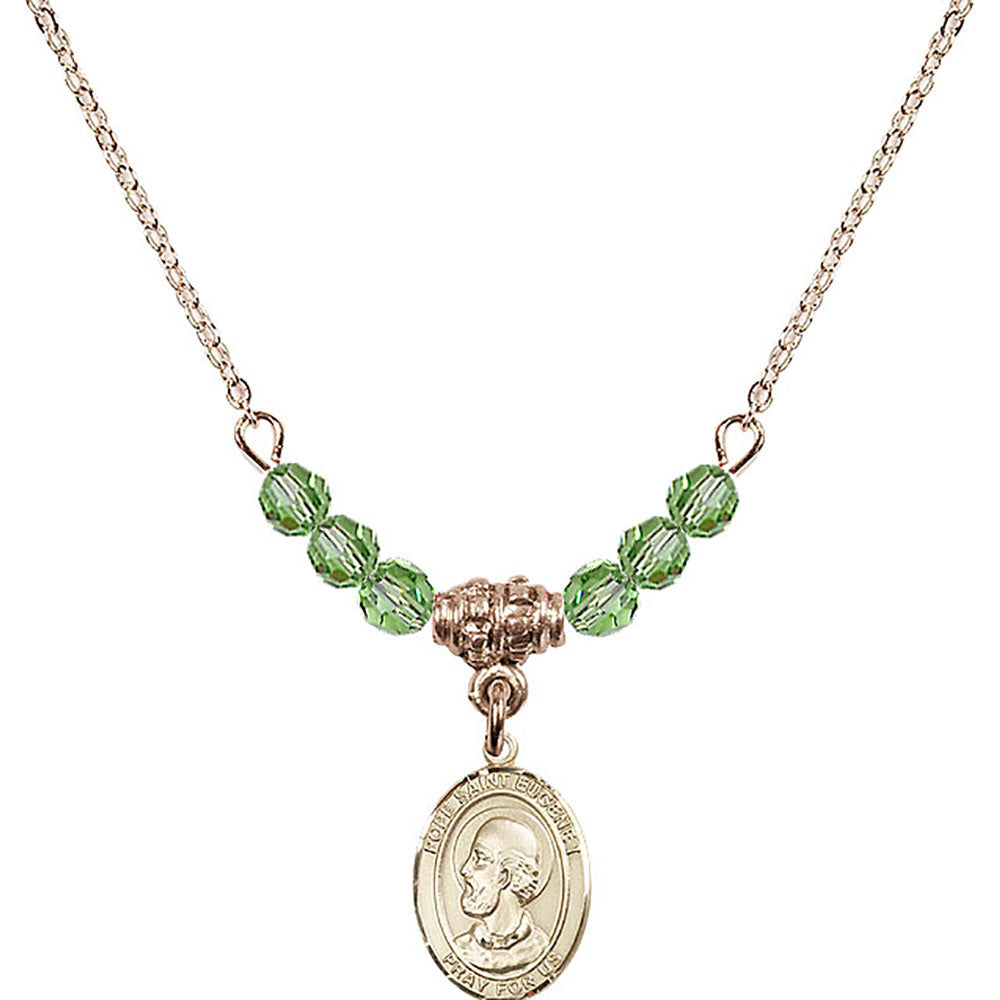 14kt Gold Filled Pope Saint Eugene I Birthstone Necklace with Peridot Beads - 9352