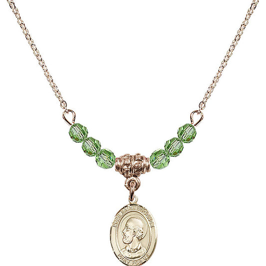 14kt Gold Filled Pope Saint Eugene I Birthstone Necklace with Peridot Beads - 9352