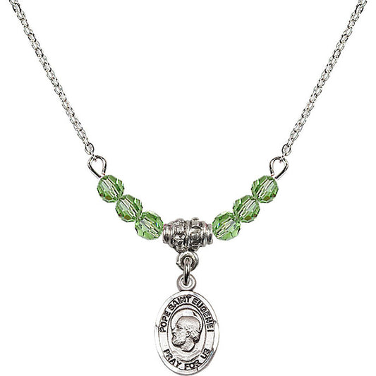 Sterling Silver Pope Saint Eugene I Birthstone Necklace with Peridot Beads - 9352