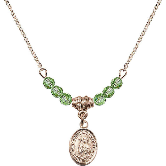 14kt Gold Filled Saint Adrian of Nicomedia Birthstone Necklace with Peridot Beads - 9353