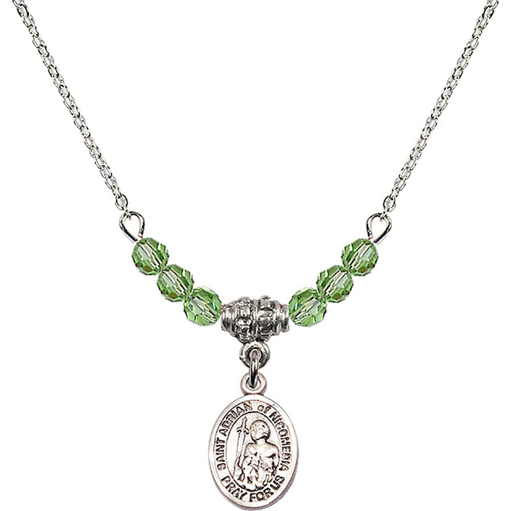 Sterling Silver Saint Adrian of Nicomedia Birthstone Necklace with Peridot Beads - 9353