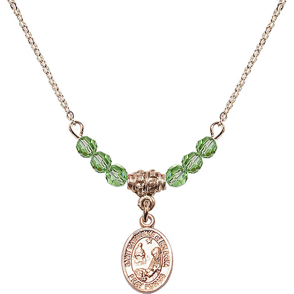 14kt Gold Filled Saint Catherine of Bologna Birthstone Necklace with Peridot Beads - 9354