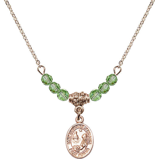 14kt Gold Filled Saint Catherine of Bologna Birthstone Necklace with Peridot Beads - 9354