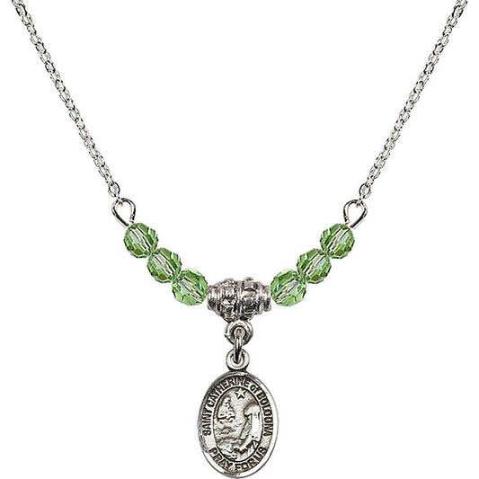 Sterling Silver Saint Catherine of Bologna Birthstone Necklace with Peridot Beads - 9354