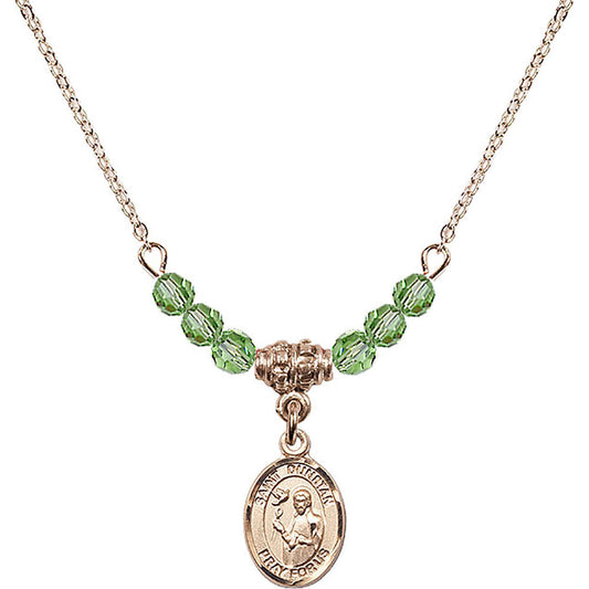 14kt Gold Filled Saint Dunstan Birthstone Necklace with Peridot Beads - 9355
