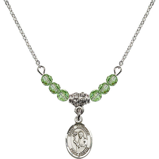 Sterling Silver Saint Dunstan Birthstone Necklace with Peridot Beads - 9355
