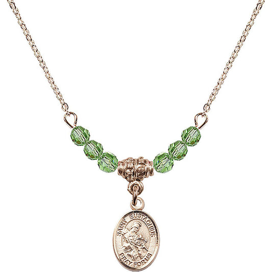 14kt Gold Filled Saint Eustachius Birthstone Necklace with Peridot Beads - 9356