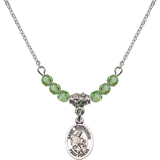 Sterling Silver Saint Eustachius Birthstone Necklace with Peridot Beads - 9356