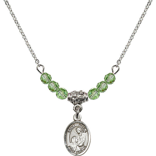 Sterling Silver Saint Paula Birthstone Necklace with Peridot Beads - 9359