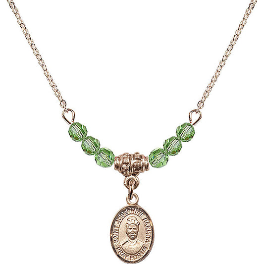 14kt Gold Filled Saint Josephine Bakhita Birthstone Necklace with Peridot Beads - 9360