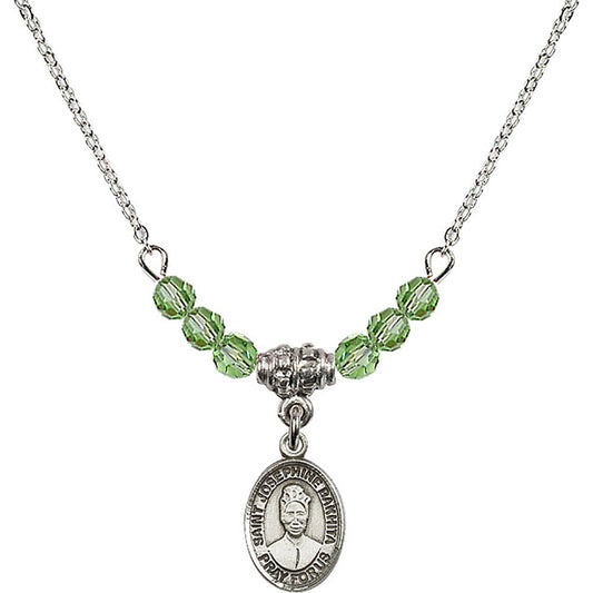Sterling Silver Saint Josephine Bakhita Birthstone Necklace with Peridot Beads - 9360