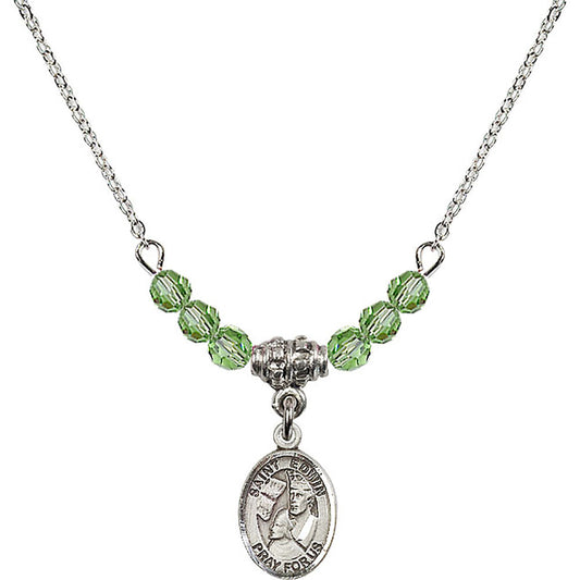 Sterling Silver Saint Edwin Birthstone Necklace with Peridot Beads - 9361