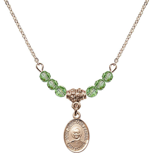 14kt Gold Filled Saint Josemaria Escriva Birthstone Necklace with Peridot Beads - 9362