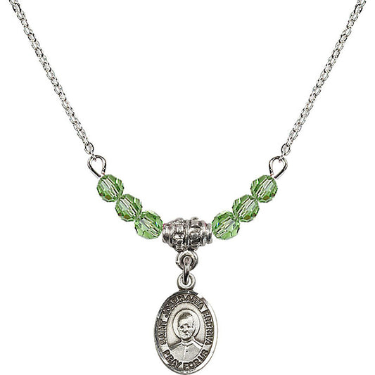 Sterling Silver Saint Josemaria Escriva Birthstone Necklace with Peridot Beads - 9362
