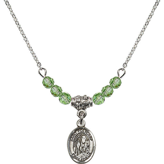 Sterling Silver Saint Polycarp of Smyrna Birthstone Necklace with Peridot Beads - 9363
