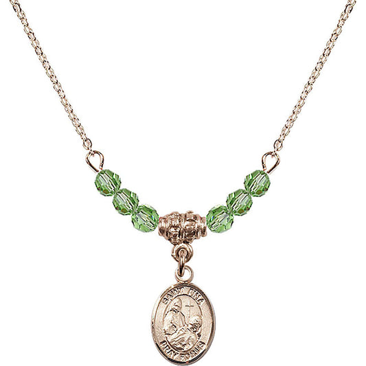 14kt Gold Filled Saint Fina Birthstone Necklace with Peridot Beads - 9364
