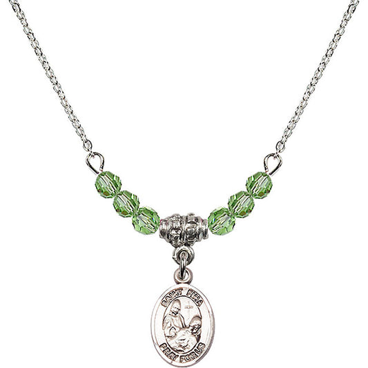 Sterling Silver Saint Fina Birthstone Necklace with Peridot Beads - 9364