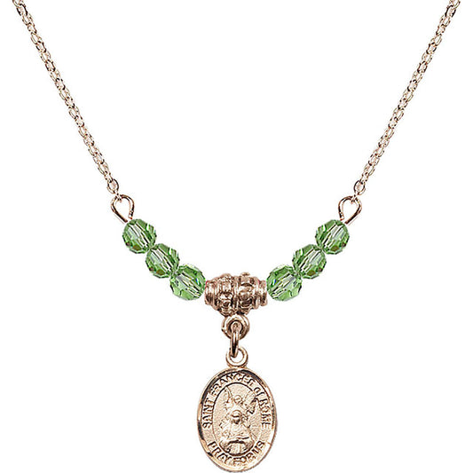 14kt Gold Filled Saint Frances of Rome Birthstone Necklace with Peridot Beads - 9365