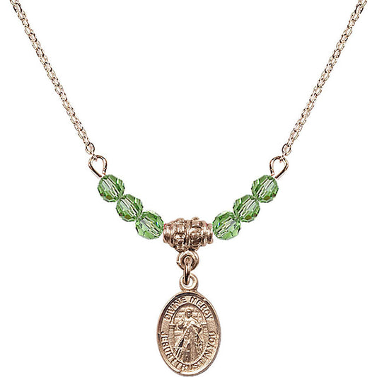 14kt Gold Filled Divine Mercy Birthstone Necklace with Peridot Beads - 9366