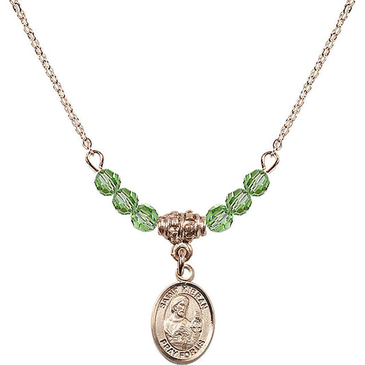 14kt Gold Filled Saint Kieran Birthstone Necklace with Peridot Beads - 9367