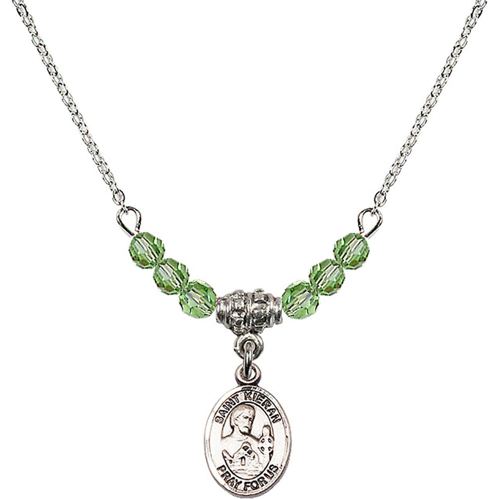 Sterling Silver Saint Kieran Birthstone Necklace with Peridot Beads - 9367