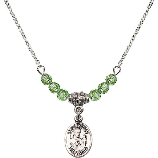 Sterling Silver Saint Kieran Birthstone Necklace with Peridot Beads - 9367