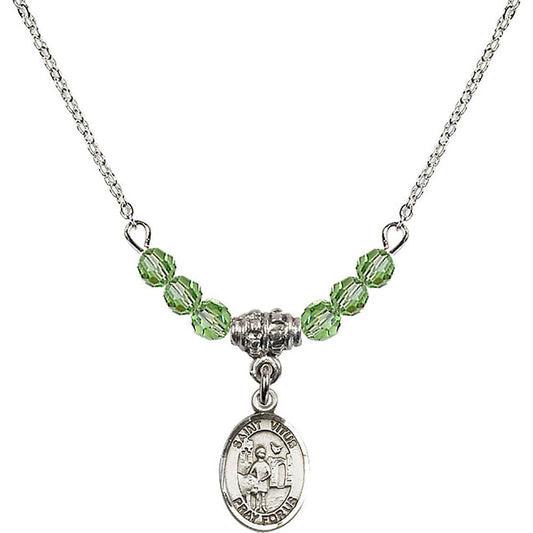 Sterling Silver Saint Vitus Birthstone Necklace with Peridot Beads - 9368