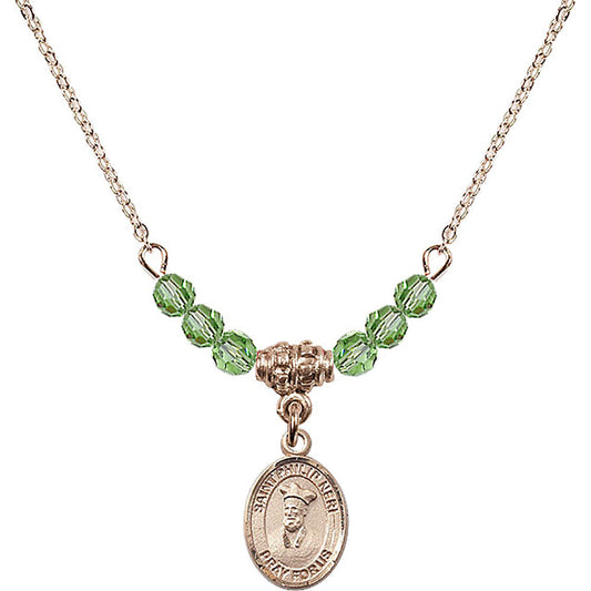 14kt Gold Filled Saint Philip Neri Birthstone Necklace with Peridot Beads - 9369