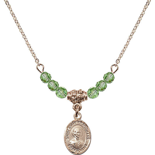 14kt Gold Filled Saint John Berchmans Birthstone Necklace with Peridot Beads - 9370