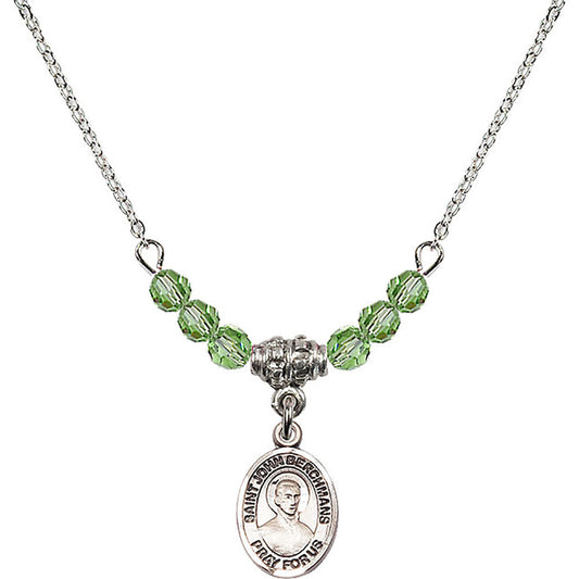 Sterling Silver Saint John Berchmans Birthstone Necklace with Peridot Beads - 9370