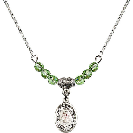 Sterling Silver Saint Rose Philippine Duchesne Birthstone Necklace with Peridot Beads - 9371