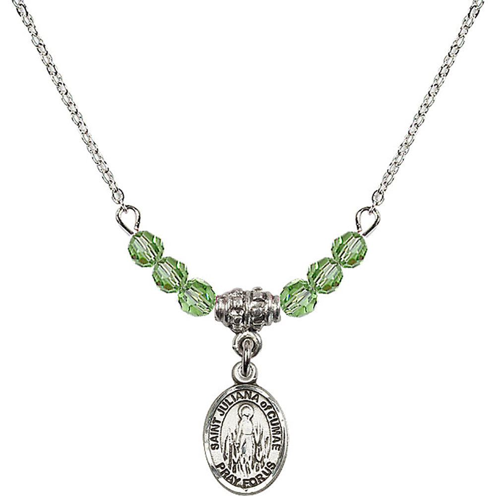 Sterling Silver Saint Juliana of Cumae Birthstone Necklace with Peridot Beads - 9372