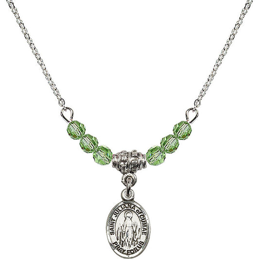 Sterling Silver Saint Juliana of Cumae Birthstone Necklace with Peridot Beads - 9372