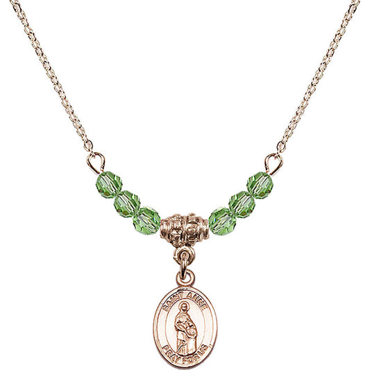 14kt Gold Filled Saint Anne Birthstone Necklace with Peridot Beads - 9374
