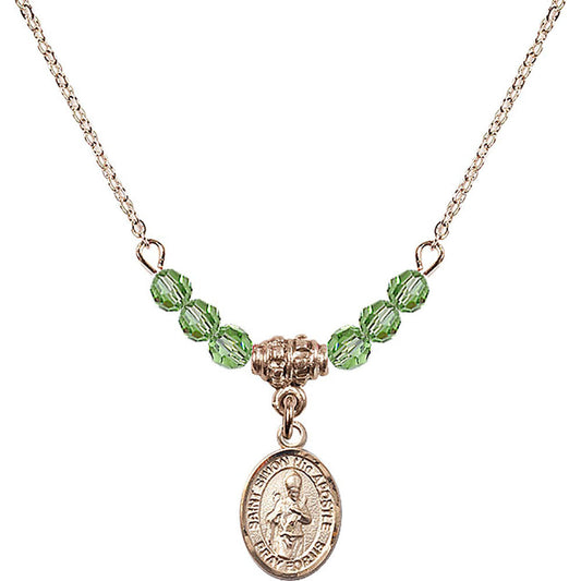 14kt Gold Filled Saint Simon the Apostle Birthstone Necklace with Peridot Beads - 9375
